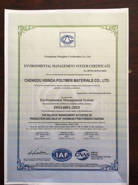 China Chengdu Hsinda Polymer Materials Co., Ltd. Certificaciones